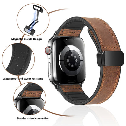Leather Strap for Apple Watch 10 Ultra 9 Band 46mm 49mm 42mm 44mm 45mm 40/41mm Bracelet men Silicone iWatch Series 9 8 7 SE 6 5