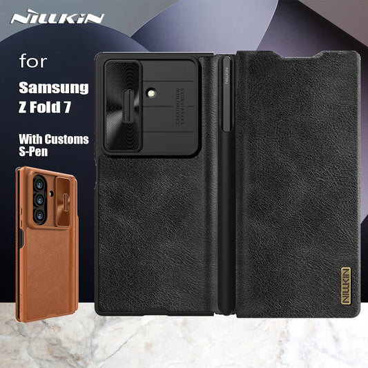 Nillkin for Samsung Galaxy Z Fold 7 5G Case Qin Flip Leather Case Luxury With Customs  S-Pen 360 Protection Cover