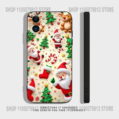 New Year Gift Cartoon Christmas Silicone Phone Case For iPhone 17 16,15,14,13,12,11,Pro,XS,Max,XR,Plus,Mini Silicone Shockproof