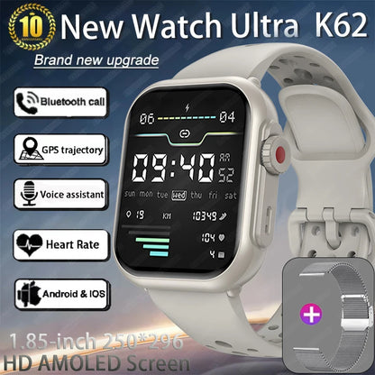 Watch Ultra K62 Men Women 1000mAh AMOLED 100+Sport Heart Rate HD Bluetooth Call GPS Track Waterproof Smart Watch For iOS Android