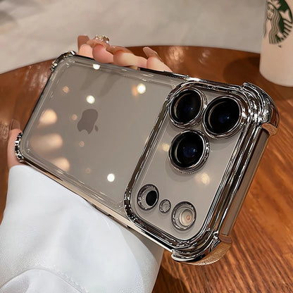 Luxury Plating Airbag Soft Silicone Case for iPhone 17 16 Pro Max 11 12 13 14 15 Pro Xs Max X Xr 17 Air Camera Protector Cover