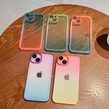 Gradient Color Phone Cases For IPhone 16 15 14 Pro Max 13 12 11 Xs Xr 7 8 Plus Comes with Lens Film Back Covers