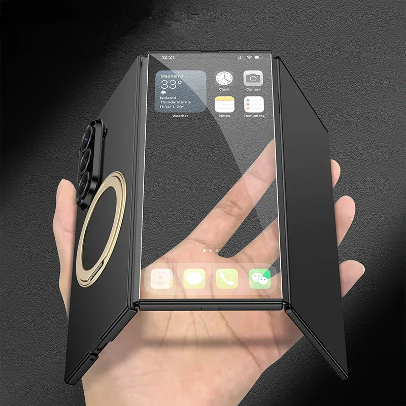 Matte PC 360 Ring Holder Bracket Plastic Case For Samsung Galaxy Z TriFold Trible Fold Magnetic Wireless Cover Glass Protector