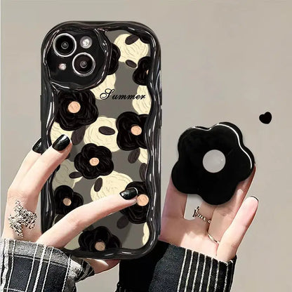 Color Smile Flower Grip Holder Wave Phone Case for Iphone 16 Pro Max 11 12 13 14 15 Pro Max 6 6S 7 8 Plus XR 13 Mini Soft Cover