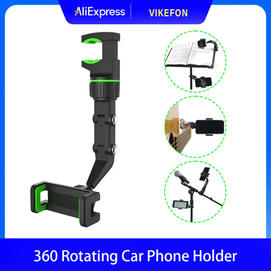 Universal Multifunctional Car Rearview Mirror Phone Holder Rotatable Adjustable Clip Mount Compatible with Smartphones Dash Cam