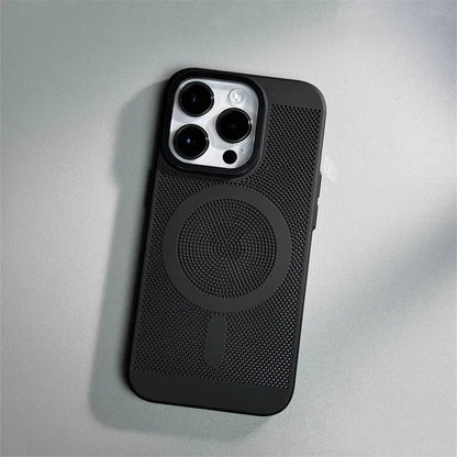 Honeycomb Grid Hole MagSafe Case for iPhone 16 15 Pro Max 14 Alloy Lens Summer Heat Dissipation Magnetic Back Cover PC Shell