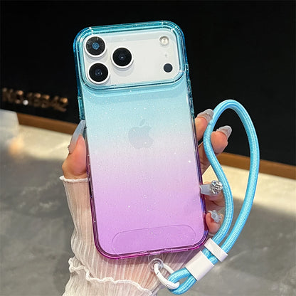 Gradient Colorful Transparent Phone Case For iPhone 17 16 15 14 13 12 Pro Max Plus Shockproof TPU Back Cover With Wrist Strap