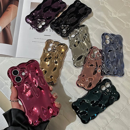 Glossy Wrinkle Plating Wave Border Phone Case for iPhone 16 15 Pro Max Plus 11 12 13 14 Meteorite Pattern Soft Silicone Cover