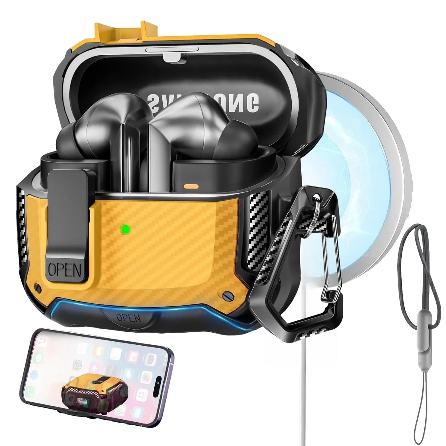 for Samsung Galaxy Buds 3 Pro Case with Secure Lock Carbon Fiber Protective Phone Holder Design Case for Samsung Galaxy Buds 3