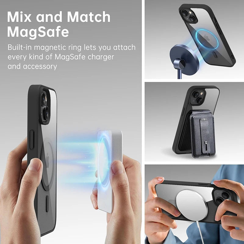 Luxury Strong Magnetic Magsafe Hard Case for iPhone 16 15 14 13 12 11 Pro Max Plus Transparent Matte Slim Shockproof Cover