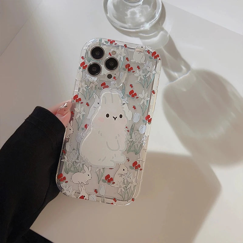 Phone Case For Samsung Note 20 Ultra 10 Plus S22 S23 S21 S20 FE S24 Ultra M13 M23 M53 M33 A50 A30S Cute Rabbit Grip Holder Cover