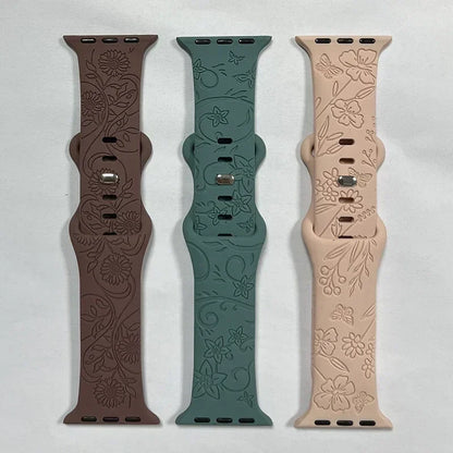 Engraved Band for Apple Watch Strap 46mm 44mm 42mm 41mm 40 45mm Ultra 3 2 49mm Floral Bracelet Iwatch Series 11 10 9 8 7 SE 6 5