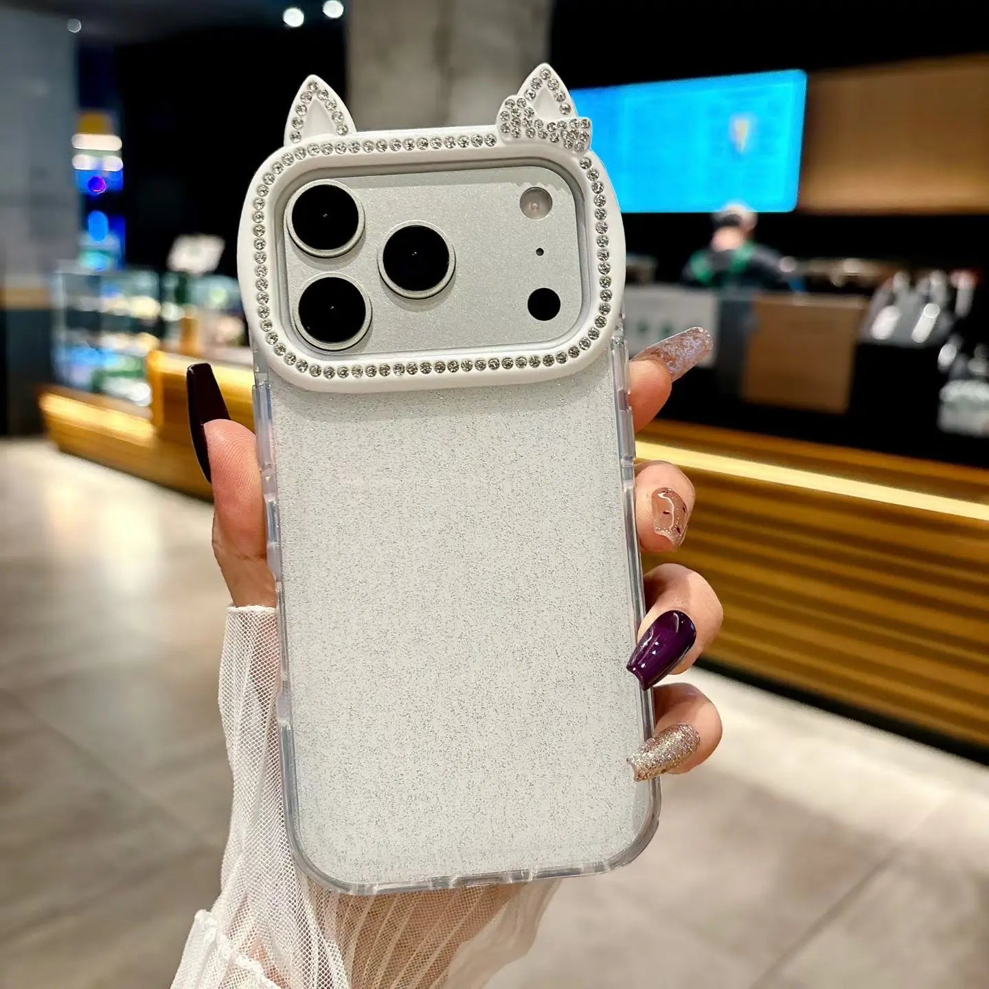 Cute Rabbit Ear Phone Case For iPhone 17 Pro Max Glitter Diamonds Cover For iPhone 15 Pro 16 Pro Max 14Pro 13 Protective Cases