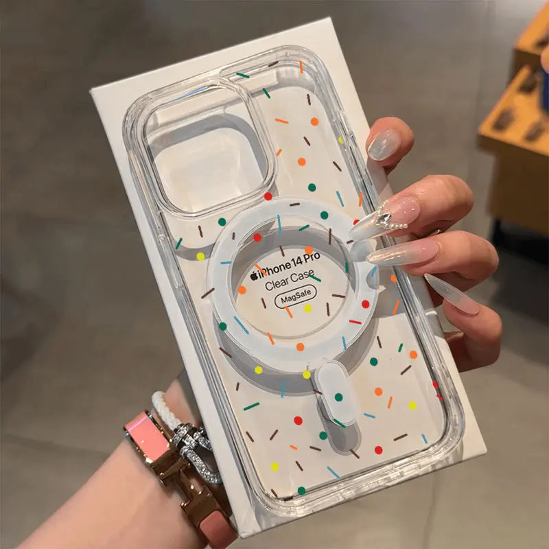 Small Flower Heart Graphic Magsafe Wireless Charger Phone Case For iPhone 16 15 14 13 12 11 16E Pro Max 7 8 Plus XS XR X Cover