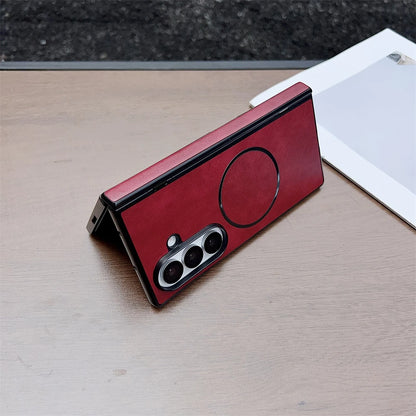For Samsung Galaxy Z Fold 7 5 4 3 Case Leather Pattern For Magsafe Magnetic Case For Galaxy Z Fold6 Fold7 Wireless Charge Cover