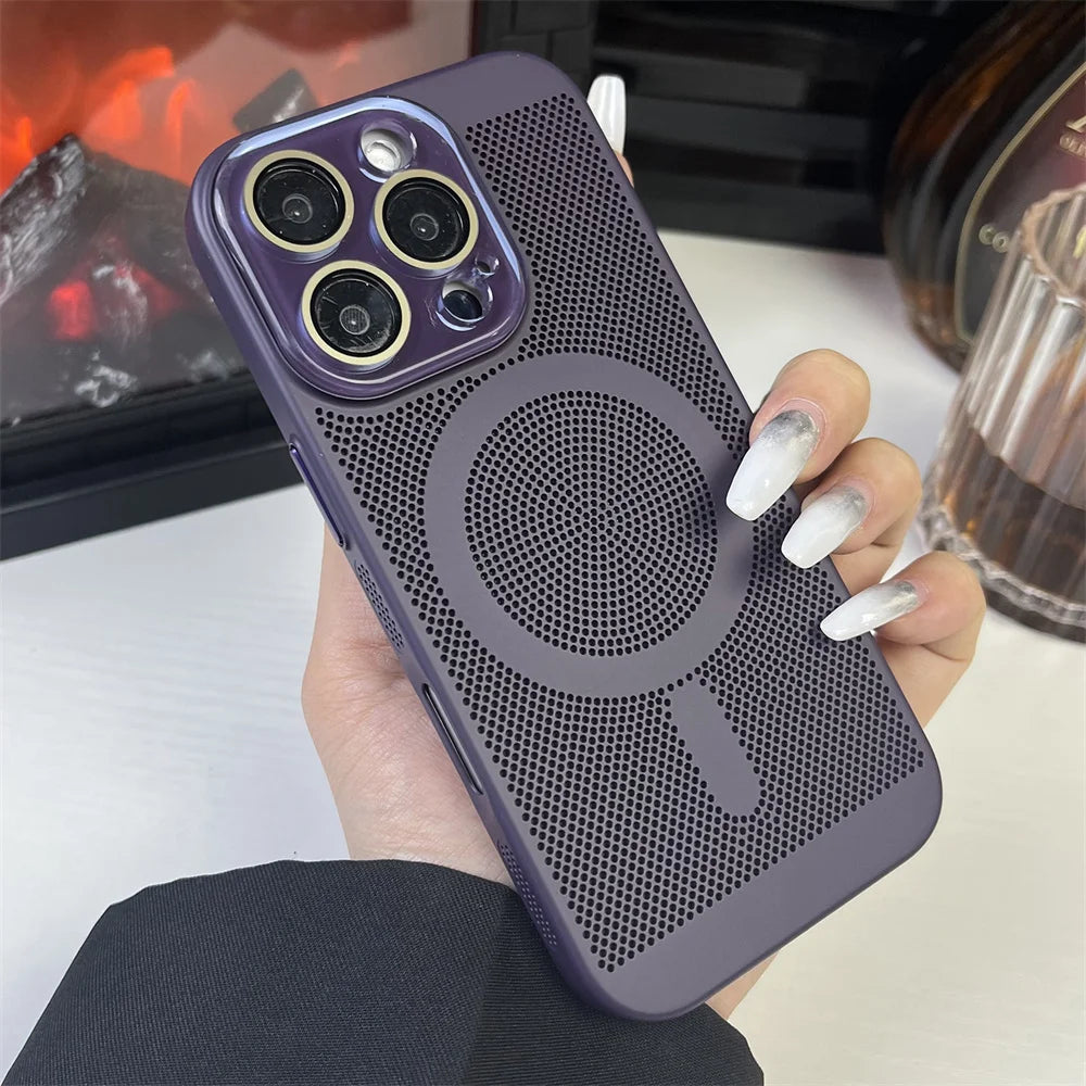 Heat Dissipation Plating PC Magnetic Phone Case For iPhone 16 15 14 13 12 11 Pro Max Luxury For Magsafe Wireless Charging Cover