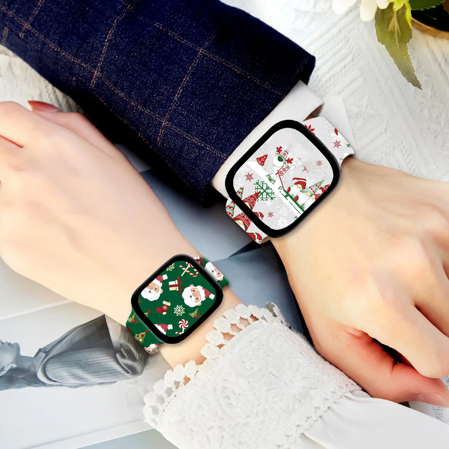 Colorful Christmas Series Strap for Apple Watch 11 10 9 8 7 SE Silicone Band Replacable Bracelet for iWatch 46mm 44mm 42mm 41mm