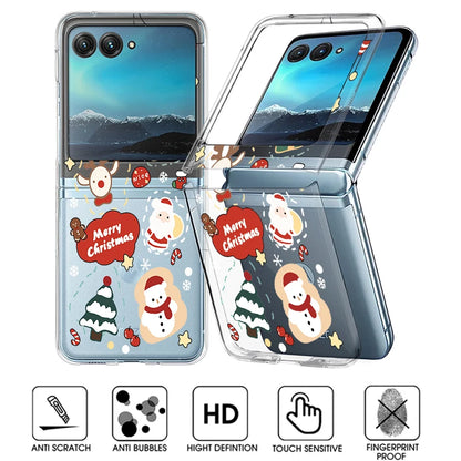 Christmas Pattern Clear Phone Case For Motorola Razr 50 40 Ultra Razr40 Razr50 Shockproof Bumper Transparent Folding Hard Cover