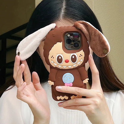 3d Plush Ear Pulling Cloth Suitable For Iphone 11 12 13 14 15 Pro Max Phone Rear Cover Protective Cover Silicone Soft Shell