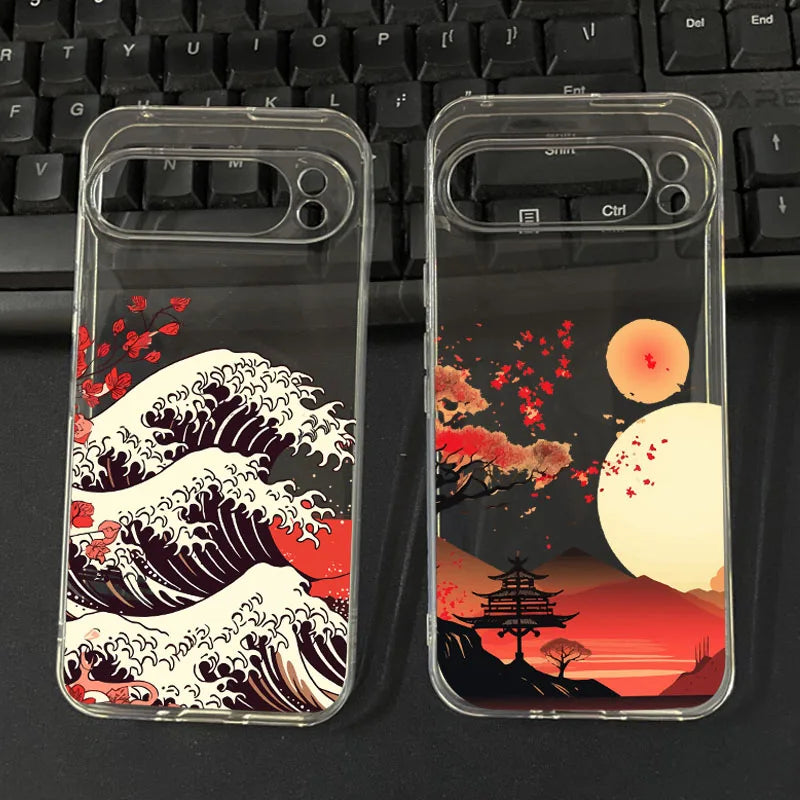 Japan The Great Wave Of Kanagawa Phone Case For Google Pixel 9 Pro XL 10 8A 8 7 Pro 8 7 6A 5G Anime Scenery Clear Soft Cover Bag