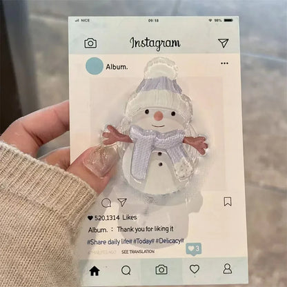 Cute Christmas 3D Snowman Quicksand Cartoon for Magsafe Griptok Holder Phone Finger Ring Stand Support for IPhone17 Girl Bracket