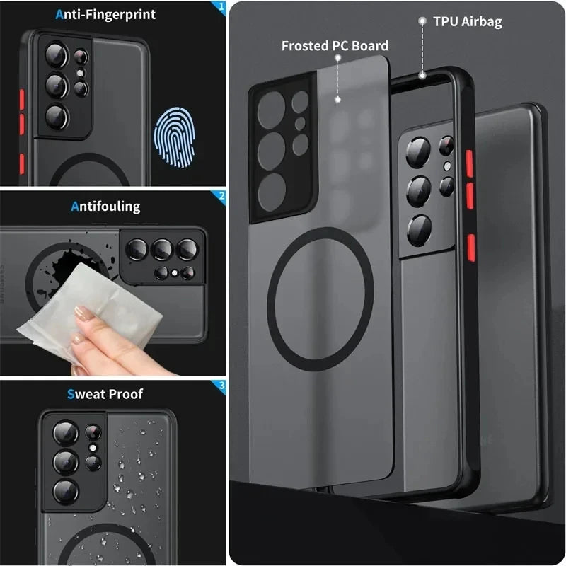 Matte Magnetic Case For Samsung Galaxy S25 Edge S24 Ultra S23+ S22 S21 FE A56 A55 A54 A36 A35 A34 A16 A15 5G Translucent Cover