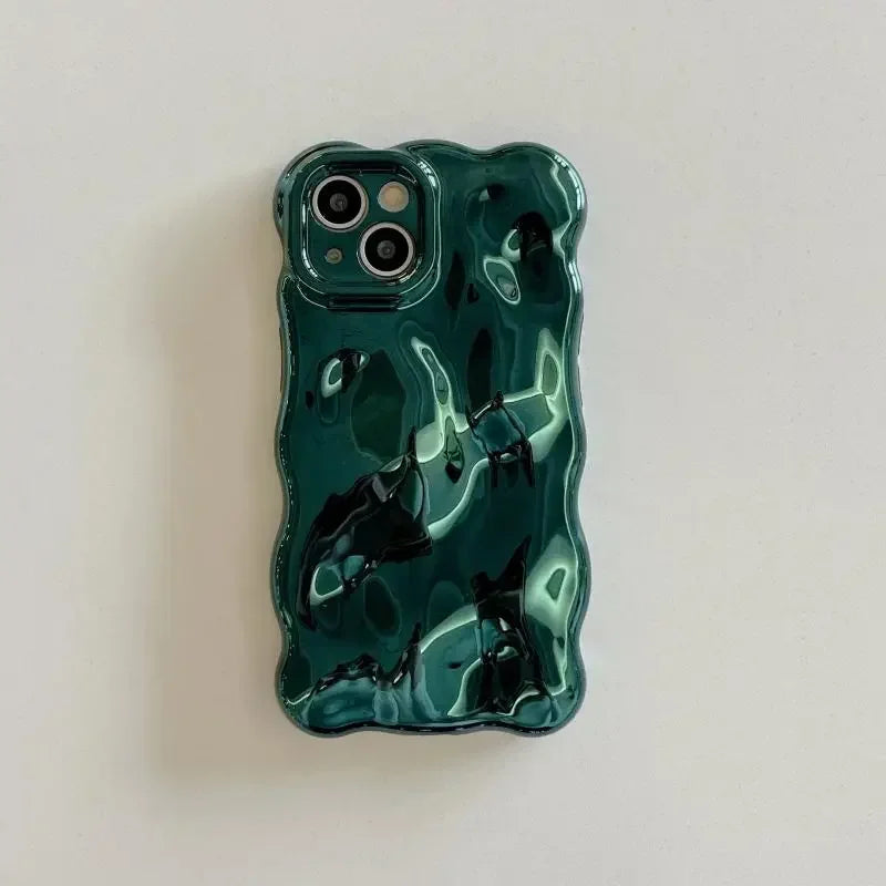 Luxury Plating Wrinkle Wavy Curly Edge Phone Case For iPhone 16 15 12 13 14 Pro Max 3D Unevenness Soft Camera Protection Cover