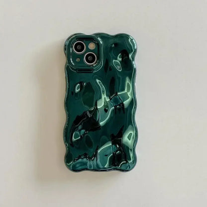 Luxury Plating Wrinkle Wavy Curly Edge Phone Case For iPhone 16 15 12 13 14 Pro Max 3D Unevenness Soft Camera Protection Cover