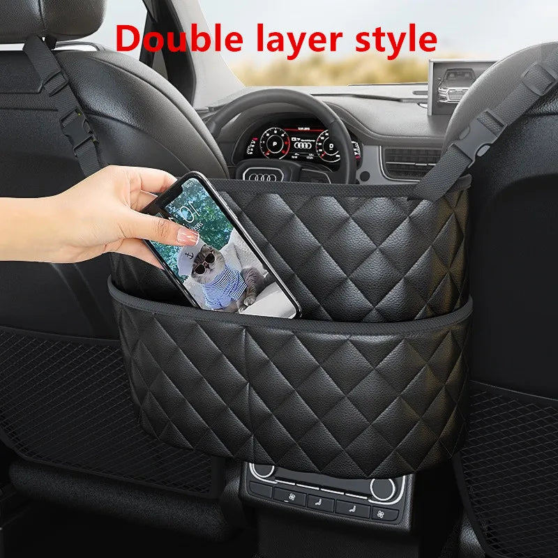 Car Middle Seat Storage Net Large Capacity Leather Bag Seat Back Storage Bag Car Chair Back Supplies Storage Goods Hanging Bag