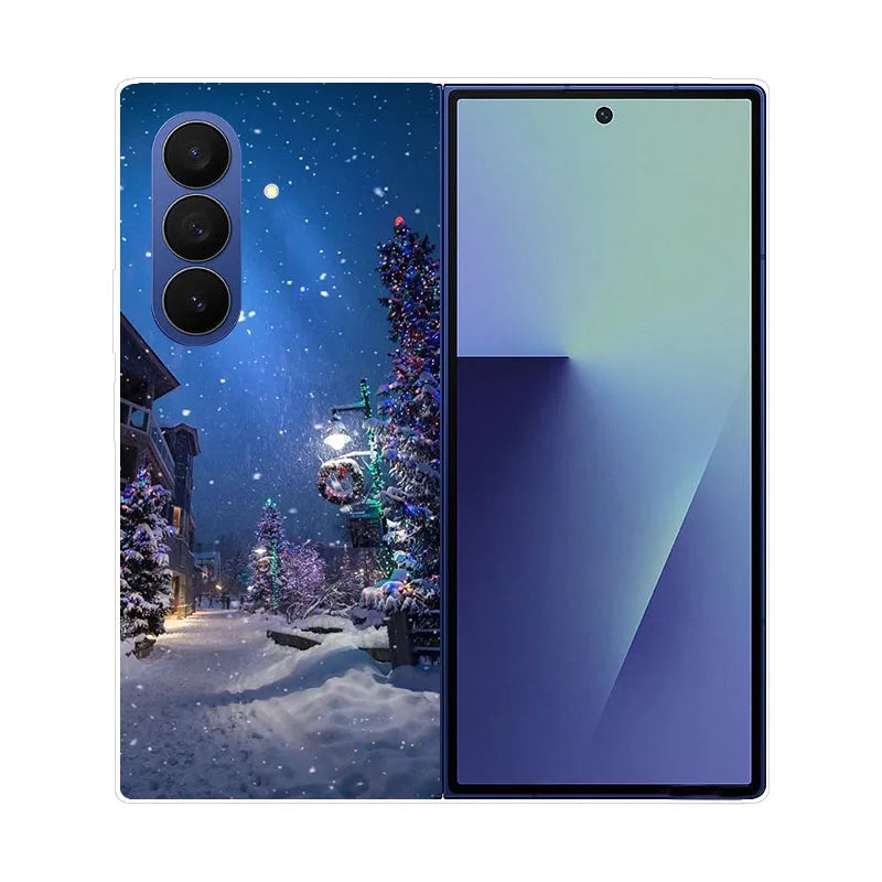 Christmas Painted Phone Case For Samsung Galaxy Z Fold 7 6 5 4 3 2 Fold7 Fold6 Fold5 Fold4 Transparent Hard PC Protect Cover