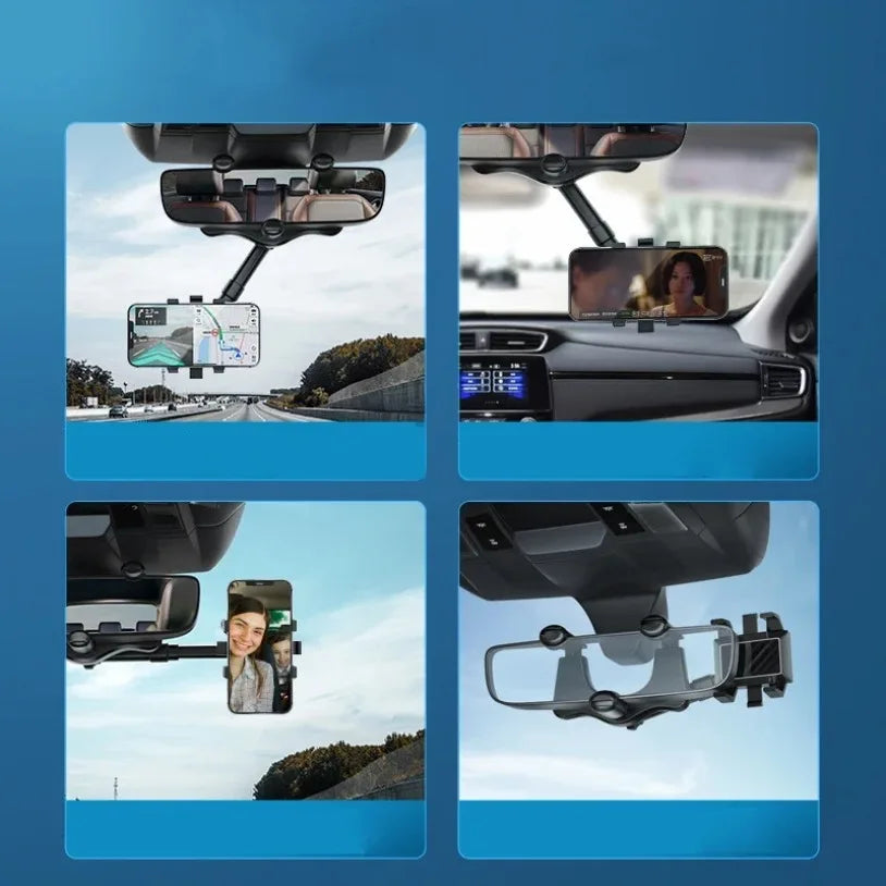 Car 360 Rotation Rearview Mirror Phone Holder Phone Mount Stable Gripper Smartphone Navigation Bracket For iPhone Samsung Xiaomi