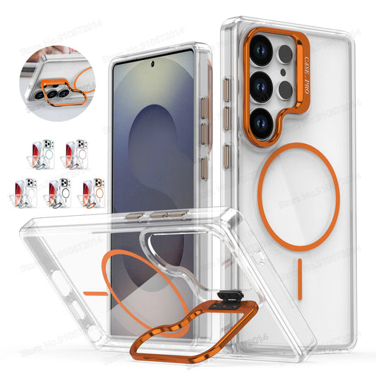 Magnetic Clear For Magsafe Phone Case For Samsung Galaxy S25 Edge FE S24 S23 Plus S22 Ultra A26 A17 A16 5G Camera Bracket Cover