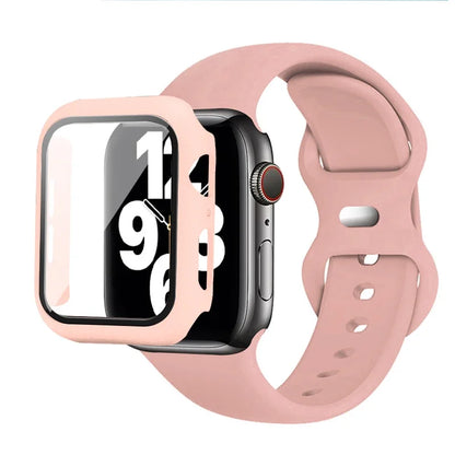 Silicone Strap+case for Apple Watch Band 44mm 40mm 45mm 41mm 49mm 42mm 38mm 44 45 Mm Bracelet Iwatch Ultra Series 7 Se 3 4 5 6 8