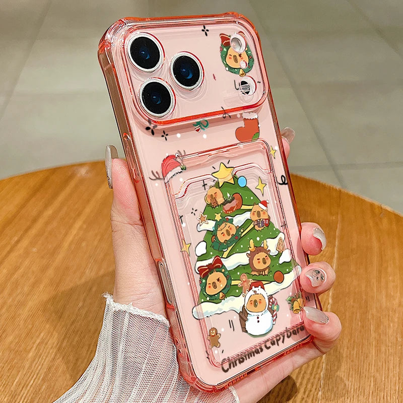 Cartoon Christmas Tree Phone Case For iPhone Air 16e 17 16 15 Pro Max 14 13 Pro Max 17 12 11 Card Slot Clear Soft Silicone Cover