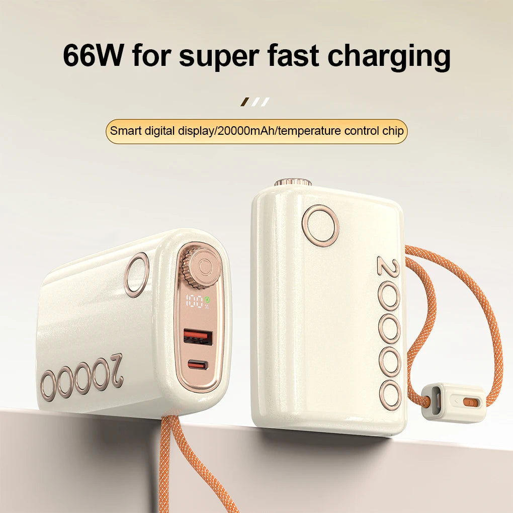 20000mAh 66W Fast Charging Power Bank Built in Cable Hanging Portable Large Capacity