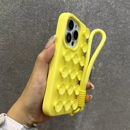 Fashion Cute Candy Liquid Silicone Suction Cup With Wrist Strap Case For iPhone 17 15 14 11 12 13 16 Pro Max Solid Color Cover