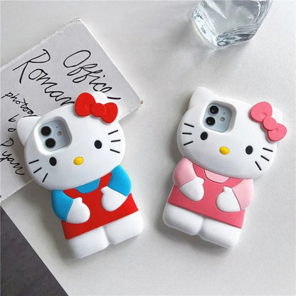 Hello Kitty 3D Bow Kawaii Phone Case for iPhone 16 15 14 13 12 11 Pro Max XR XS MAX 7 8 Plus MINI Cartoon Y2K Silicone Cover