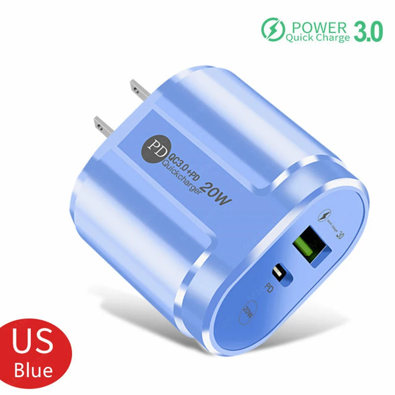 2 Ports USB Charger Quick Charge 3.0 PD 20W Type C Phone Charger Fast Charging Adapter For iPhone 13 12Pro Huawei Xiaomi Samsung