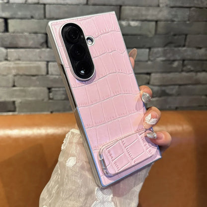 Luxury Crocodile Pattern Leather Case For Samsung ZFold 7 6 5 4 3 5G Mirror Fold Satnd Holder Shockpoof Protection Bumper Cover