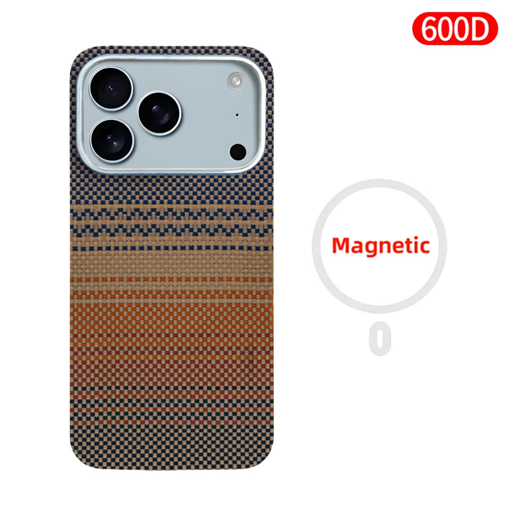 For iPhone 17 pro max case carbon 600d kevlar aramid fiber magsafe fabric thin hard 17 Air cover magnetic balck Slim light red