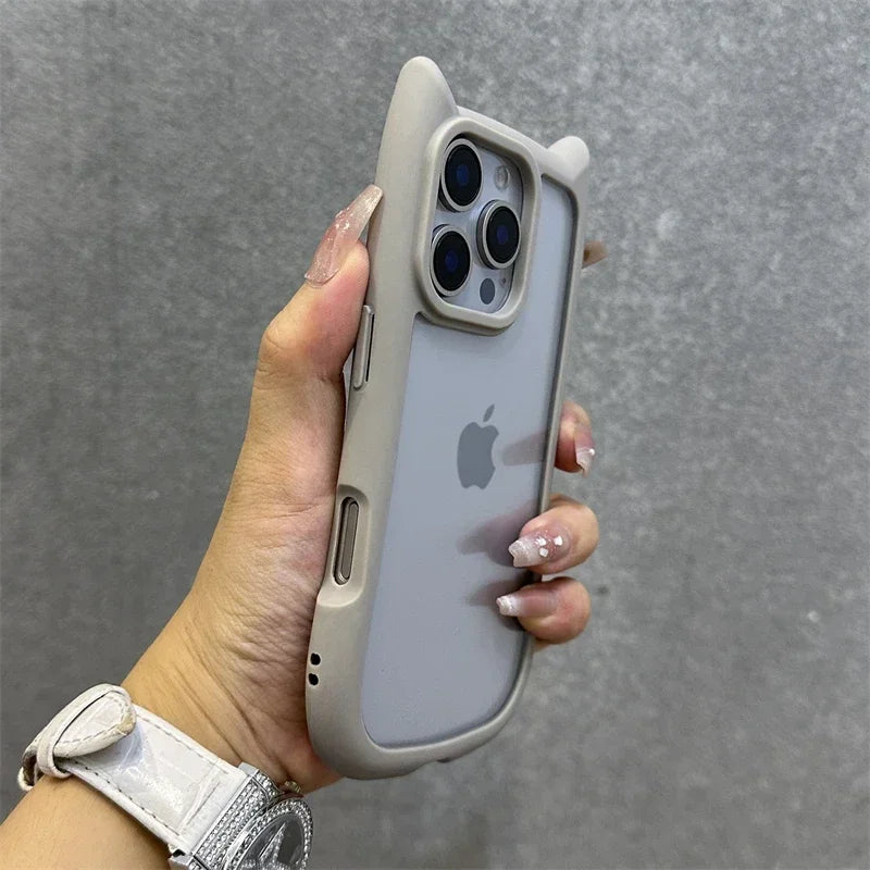 3D Cat Ear Cute Lanyard Magnetic Transparent Case For iPhone 16 15 14 13 12 ProMax Plus 11 Wristband Clear Magsafe Cover
