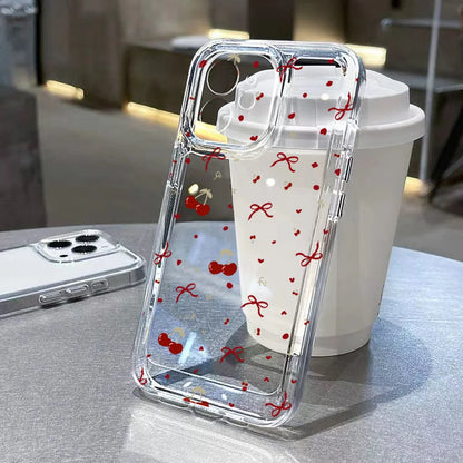 Cute Bow Cherry Phone Case For iPhone 16 Pro Case iPhone 13 11 15 12 14 Pro Max XR XS X 7 8 Plus SE 2020 Shockproof Clear Cover