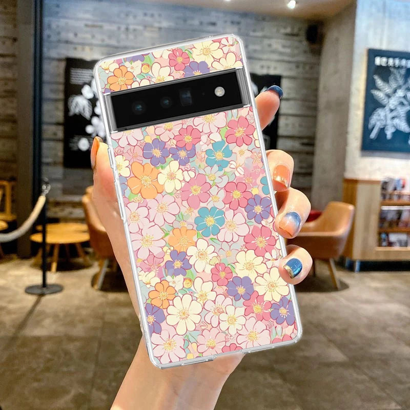 Phone Case For Google Pixel 9 8 7 6 9A 8A 7A 6A 5 4 5A 4A 3A Pro XL Soft Clear TPU Transparent Cover flower art