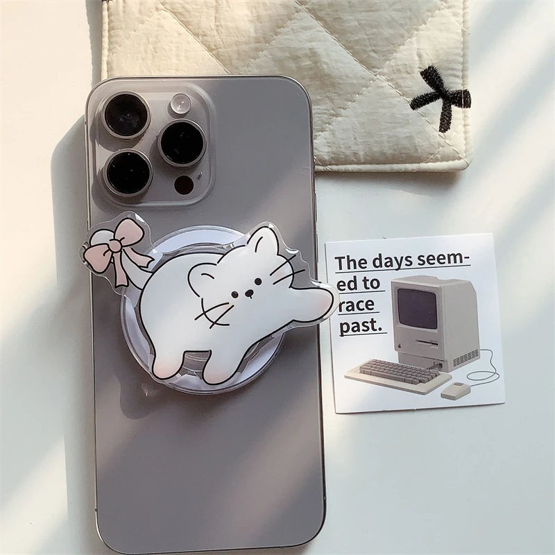 Korean Cute Cartoon Black Cat For Magsafe Magnetic Phone Griptok Phone Holder Stand Universal Phone Ring Grip Tok For iPhone 15