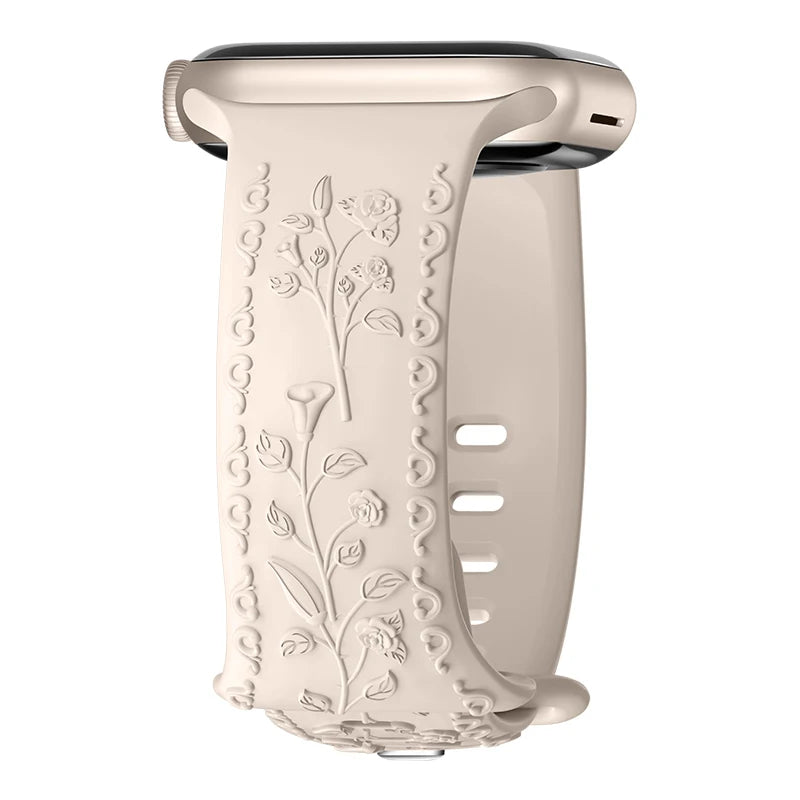 Flower Engraved Strap For Apple Watch Band 44mm 45mm 41mm 40mm 49mm 46mm 42mm Bracelet iwatch Series 11 10 SE 9 8 7 6 5 Ultra 2