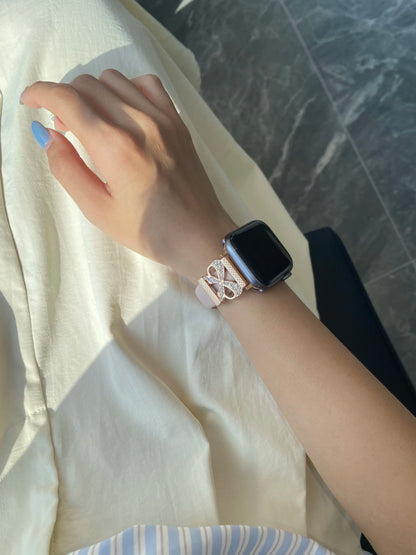 Luxury Diamond Bowknot Silicone Strap For Apple Watch S10 9 8 7 6 SE 5 4 3 46/45/44/42/41/40/38mm IWatch Ultra 2 49mm