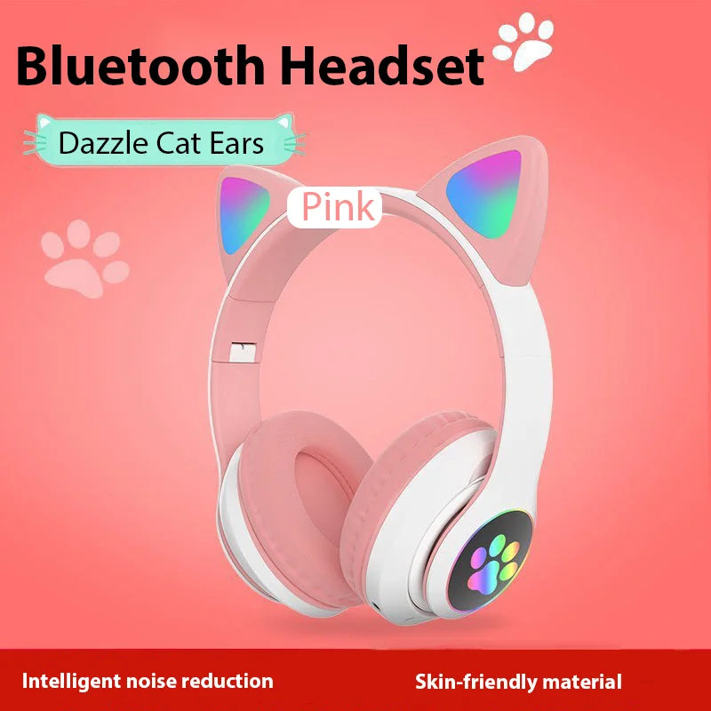P47M Wireless Headphone Flash Light Cute Cat Bluetooth with Mic Control LED Stereo Music Helmet Phone Bluetooth Headset Gift