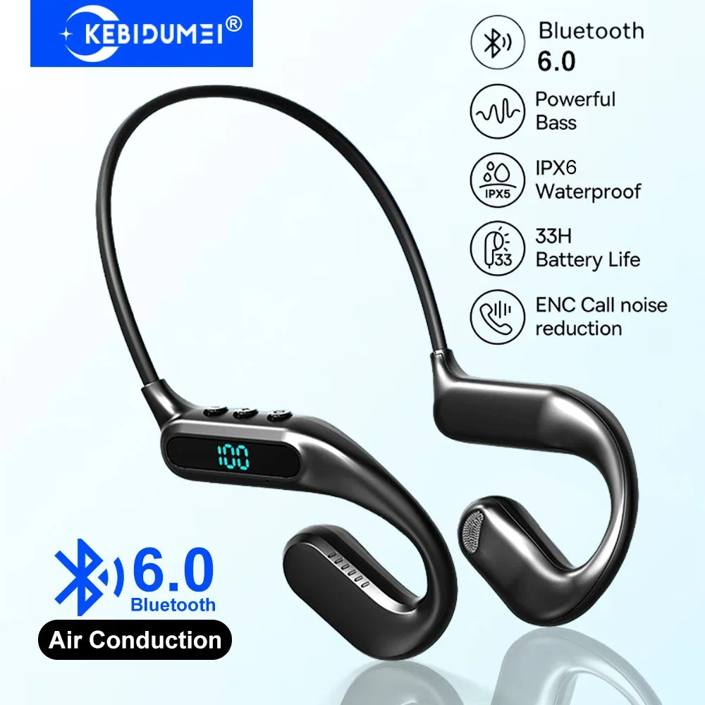 Bluetooth 6.0 Earphones Air Conduction TWS Wireless Sports Headphones Neckband Headsets HiFi Stereo ENC Noise Reduction Earbuds