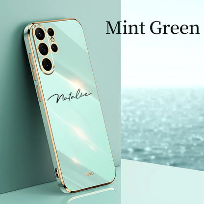 Case For Samsung Galaxy S24 Ultra Personalized Customized Name Case Luxury 6D Plating Soft Cover S23 S22 S21 S20 FE Ultra Plus - covers4phones