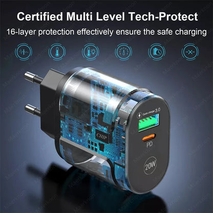 2 Ports USB Charger Quick Charge 3.0 PD 20W Type C Phone Charger Fast Charging Adapter For iPhone 13 12Pro Huawei Xiaomi Samsung